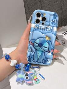 Disney Has Authorized, Phone Case - Chain Set, The Stitch Lilo & Stitch 3D Phone Case Plus A Silicone 3D Stitch Bracelet With Metallic Ring Removable Bracelet, Stitch And Angel Pattern, Compatible With Iphone17/16/15/14/13/12/11/XS/XR/X Plus Pro Max, A Stylish Cartoon Phone Case, The Perfect Gift Choice, Phone Protection, Durable Phone Cover, Great Gift For Friends And Family. - trắng - Xem 4