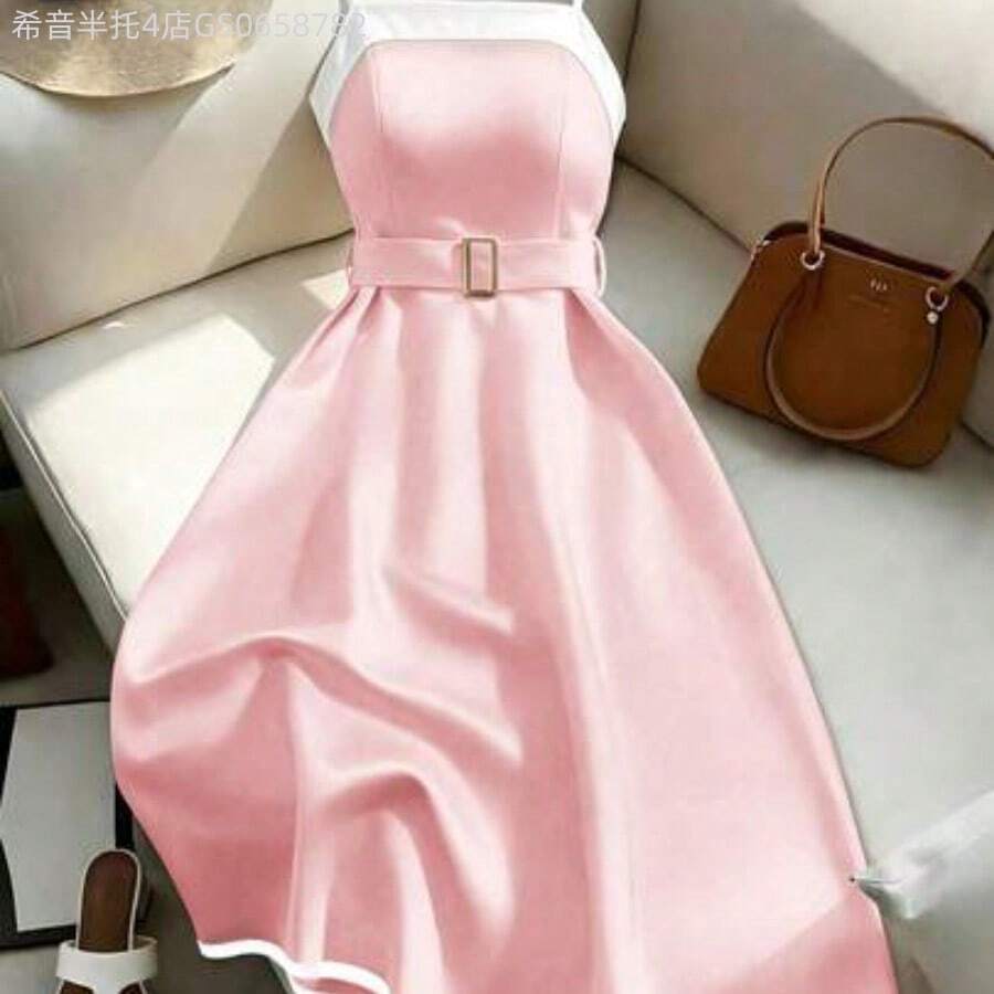Fengyu Women's Clothing Store Vestido corto negro y blanco para mujer, primavera/verano - Rosa - Ver 1