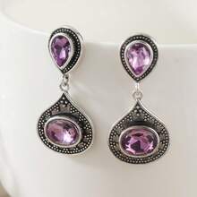 1 par de pendientes con colgante de lágrima vintage, decorados con piedra de circonita sintética púrpura, accesorio elegante para uso diario y festivo para mujeres - Multicolor - Ver 4