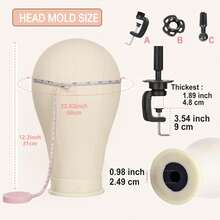Mannequin Head Training Set - Professional Wig Display Stand, Includes Canvas Head Base, T-Shaped Pins, Wig Cap, Suitable For Hairstyle Design Practice, Unisex Adult Style (Gift Set Includes Full Kit/Desktop Stand Only) - Multicolor - View 5