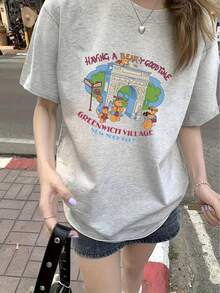 Women's Short-Sleeved T-Shirt With Cartoon Anime Print, Versatile And Stylish - Hitam - View 5