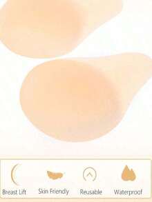 1 Pair Women Silicone Breast Lift Tape, Ultra-Thin Solid Silicone Lift And Support Invisible Backless Nipple Cover Bra Lift Tape Squishy Travel Essent - Apricot - View 6