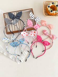 10pcs Fabric Rabbit Ear Headbands, Cute Girly Pink/Red/Multi-Color Options, Sweet Fashion Hair Accessories For Back To School Season, Bow Decor Hair Hoops Hairband - Color - View 4