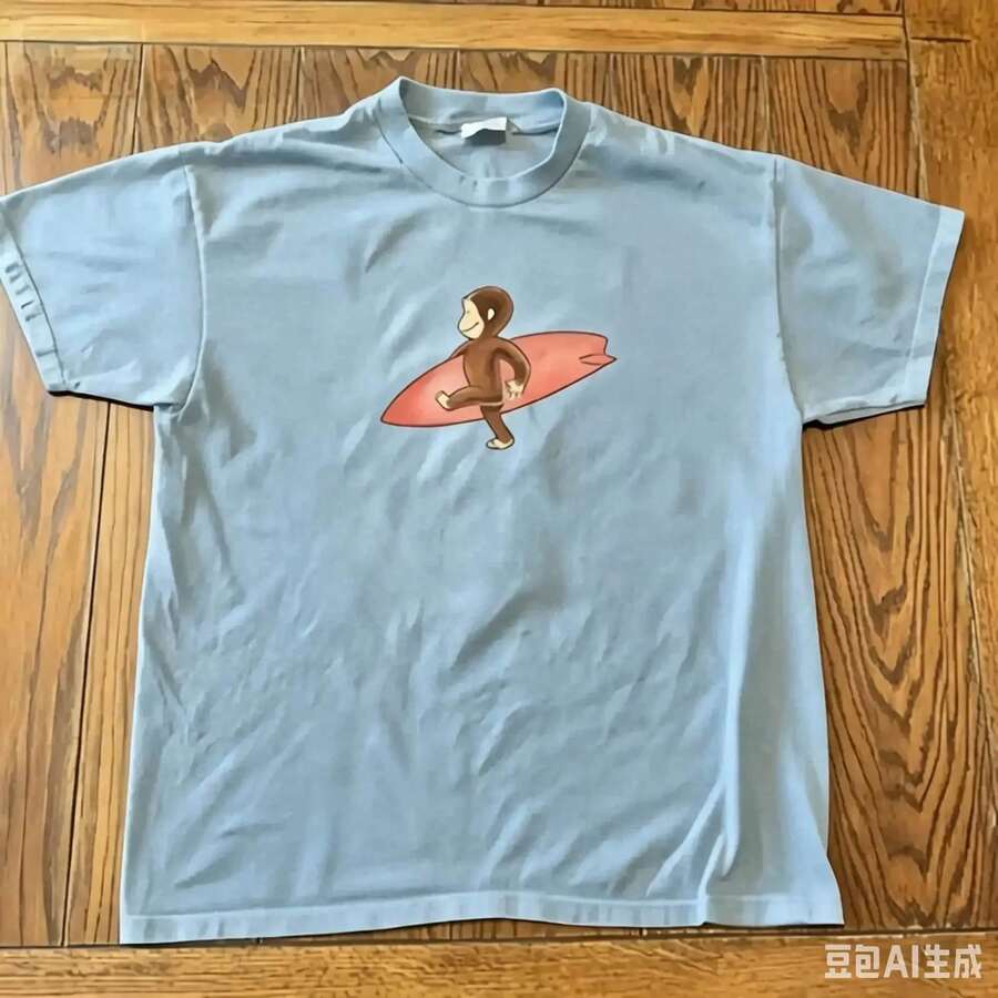 2026 Summer New Arrival [100% Cotton][Graphic Tee] Surfing Graphic T-Shirt – Tee, Cute Cartoon Monkey Shirt, Unisex Casual Streetwear Top,T-Shirt - 藍色 - 查看 1