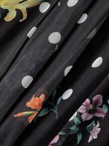 MOD Vestido de verano con estampado total, cuello con lazada en los hombros y cintura ceñida, estilo casual de vacaciones para mujer - Negro - Ver 4