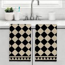 2pcs Geometric Pattern Printed Microfiber Kitchen Towels, 40*60cm Absorbent Dish Cloths, Suitable For Kitchen, Bathroom, Housewarming Gifts, High Value - Multicolor - View 11