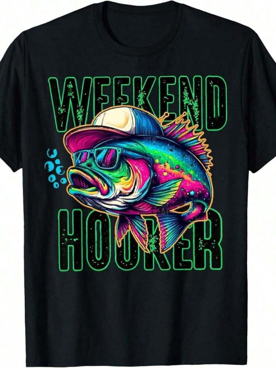 Camiseta de Pesca Colorida "Weekend Hooker" 100% Hecha en EE.UU. - Negro - Ver 1