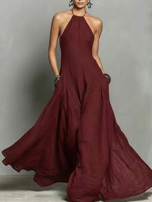 Women's Summer Dress 2026, Sexy, Minimalist, Halter Neck, Backless, Fitted, For Beach Vacation - 紅色 - 查看 1