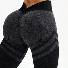 guang zhou mi qian shang mao Slayform Leggings sin costuras de cintura alta a rayas marrones H1178 - Negro01 - Ver 5