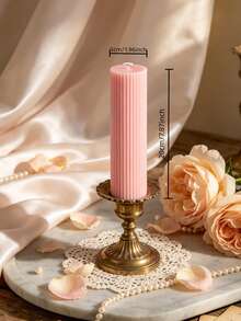 1pc, 1.97 Inch Diameter, Handmade Large Ripple Soy Wax Candle, Height 1.97–7.87 Inch, Suitable For Home Decor, Wedding, Room, Birthday, Valentine's Day, Halloween, Christmas, Party Supplies, Table Atmosphere, Baby Shower, Women's Gift (Pink) - Pink Column Wax - View 14