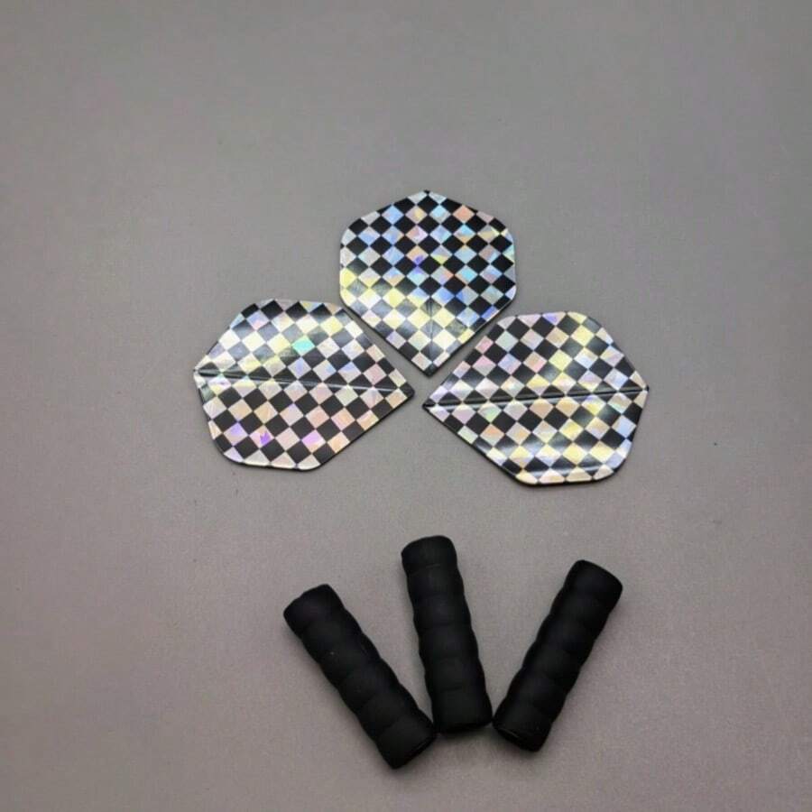 6pcs Black Dart Accessories, Including Black & White Rhombus PET Dart Flights And Black Silicone Non-Slip Protectors, Stabilize Dart Flight - Black - View 1
