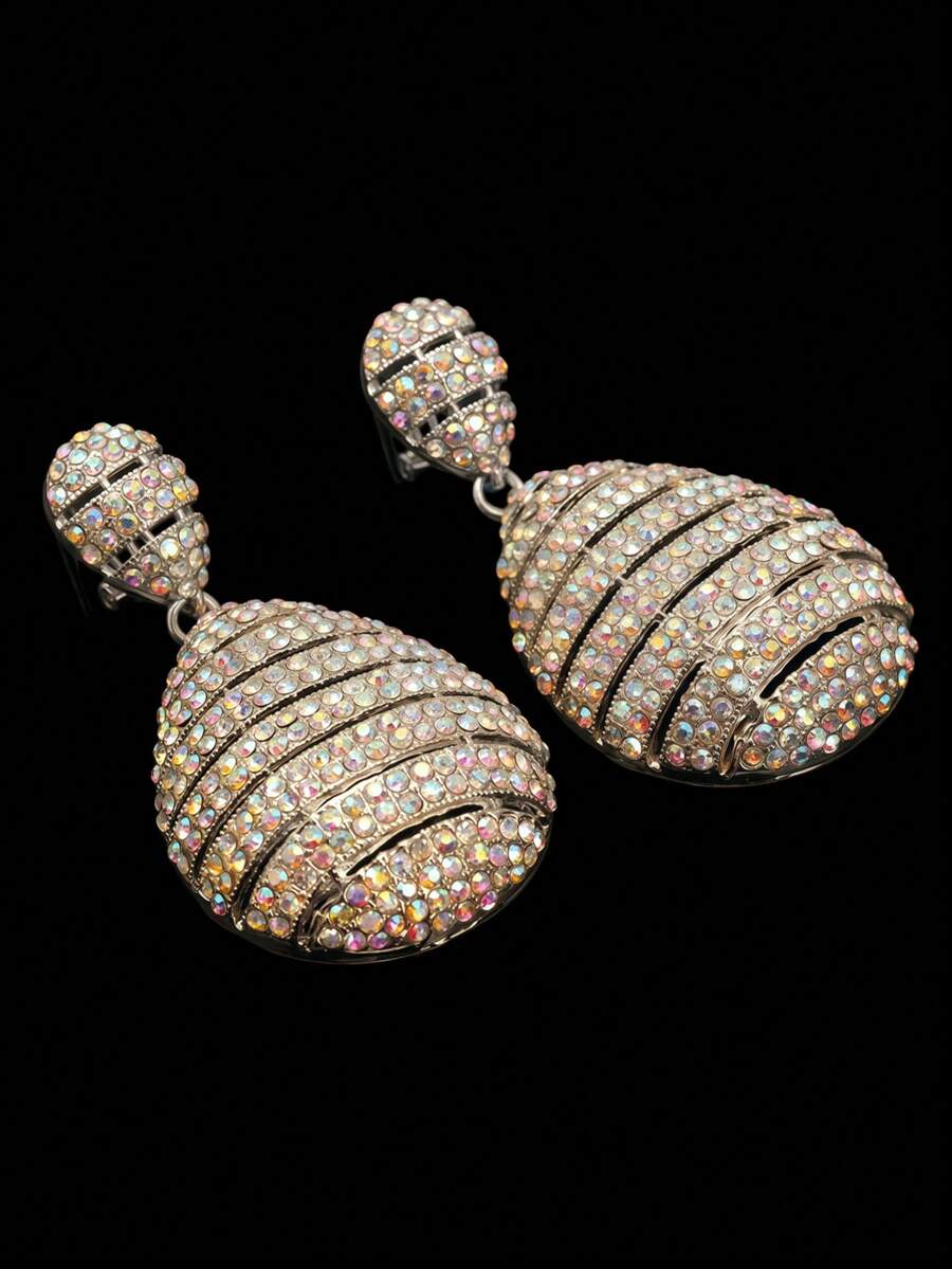 High-Quality Fully Rhinestoned Elegant Women's Earrings, Exquisite Sparkling Diamond Bridal Earrings, Wedding Accessories, Suitable For Gala, Performance, Runway And Daily Wear, Fashion Earring Gift