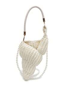Hand-Woven Seashell Wallet - Crossbody Backpack Style, With Pearl Chain, Bohemian Style Pearl Chain Shoulder Strap, Women's Holiday Beach Accessory - Neon - View 10