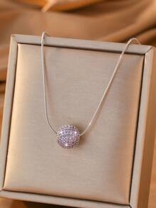 1pc Silver Pendant Necklace With Snake Chain, Decorated With Pink, Purple, Clear Crystal, Blue, And Turquoise Gemstones, Suitable For Women's Daily Wear, Graduation Ceremony, Summer Wedding, Holiday Celebration, A Sparkling And Charming Gift Choice - Silver - View 6