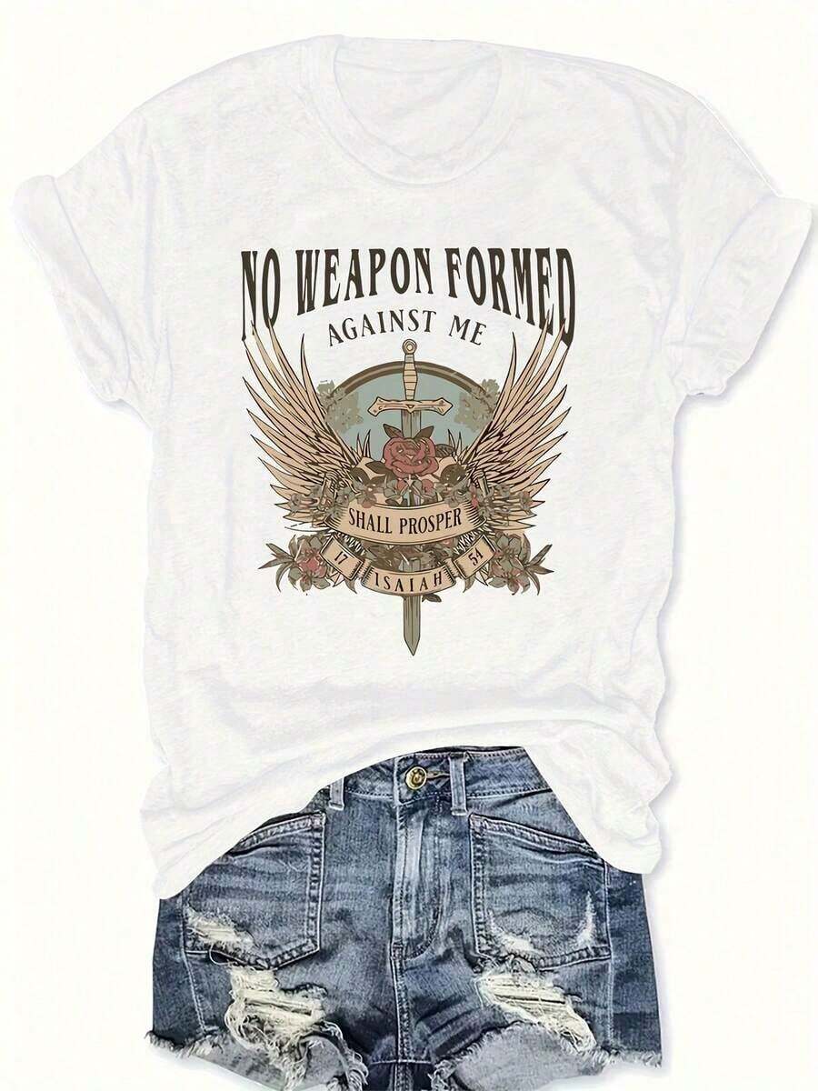 Short Sleeve T-Shirt With Letter Print, Casual Short Sleeve T-Shirt With Round Neck, Women's Clothing, Loose Blouse For Women - 白色 - 查看 1