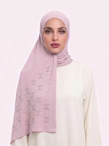 1pc "M" Rhinestone Liquid Jersey Hijab Scarf, Soft Premium Headscarf Stone Decor, Casual Stretch Style Long Scarf For Women, Suitable For Daily Use For Abaya Dress, Chic & Elegant - Multicolor - View 3