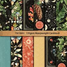 12 Stücke Blumen- und Blattmuster Scrapbooking Papier, DIY Bastelmaterial für Lesezeichen, Tagebücher, Fotoalben, Grußkarten, Planer Dekoration, geeignet für Halloween, Weihnachten, Valentinstag, Ostern - Quadrat - Übersicht 13