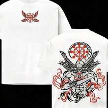 Men's T-Shirt With Mahoraga Print, A005 White Sketch Style, 100% Cotton Fabric, Soft And Breathable. Japanese Anime Design, Black Short Sleeve T-Shirt For Anime Fans And Urban Style, Perfect For The Look - 灰色 - 查看 10