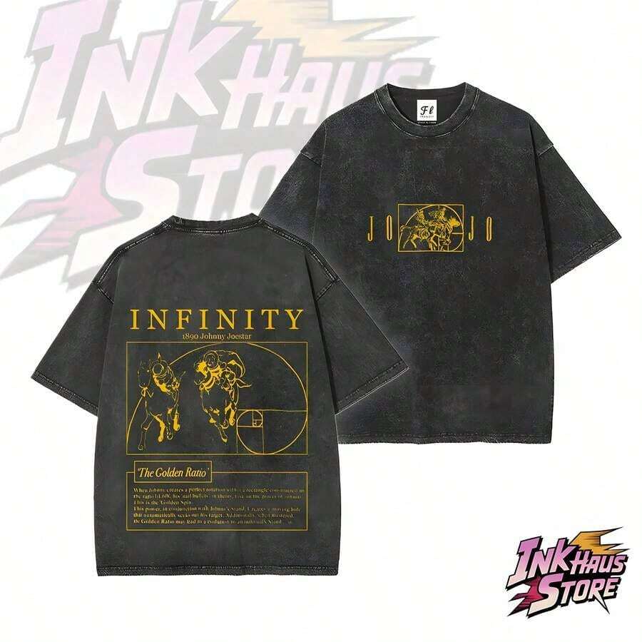 Jo-Hnny Joestar Jo-Jo Sbr Steel Ball Run Golden Ratio Golden Spin -- Unisex Retro Wash Cotton Short Sleeve T-Shirt, Summer T-Shirts For Men - 黑色 - 查看 1