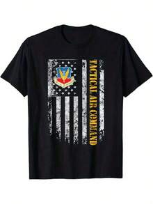 [Camiseta de Veterano de Algodón] Camiseta de Veterano de Comando Aéreo Táctico 100% Algodón - Impresión de Bandera de EE. UU., Cuello Redondo, Ajuste Regular de Manga Corta - Top Casual para Exteriores e Interiores - Negro - Ver 1