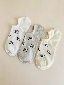 5/10 Pairs Women's Solid Color Bow Tie Boat Socks, Sweet & Comfortable Breathable Invisible Socks, Suitable For Daily Wear, Travel, Home, All Seasons - Multicolor - View 5