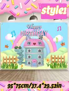 MASSDI Colorful Dollhouse Theme Birthday Decoration Tapestry, Featuring Dollhouse, Rainbow And Musical Note Patterns, Durable Polyester Fabric Decorative Banner Suitable For Party Decoration, Room Decor And Photo Booth Backdrop - Multiple Styles - View 23