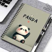 1 Set Cute Panda Spiral Notebook Set With Pen! 100 Pages (50 Sheets), Practical Inner Pages. Adorable Panda Pattern Cover With "PANDA" Text, Attractive And Eye-Catching. Suitable For Work Records, Study Notes, Diary Writing, And More. Great Gift For Graduation, Birthday, Daily Planning, And Memo. - D - View 2