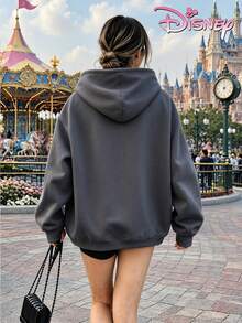 Disney Two-Piece Sweatshirt Set, Women's Loose-Fitting Hooded Sweatshirt, Classic Mickey Mouse 1928 Print Design, Retro American Style, Casual, Comfortable And Versatile, Suitable For Various Occasions And Everyday Wear. - Màu xám đen - Xem 2