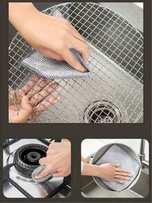 5/10/20/50pcs Magic Steel Wire Cleaning Cloth, Thickened Metal Wire Cloth, Kitchen Sink Cloth, Towel, Kitchen Paper, Reinforced Double-Sided Magic Cleaning Cloth, Suitable For Cookware And Cleaning Tools, Cleaning Tools, Kitchen Utensils, Kitchen Accessories - Silver - View 5