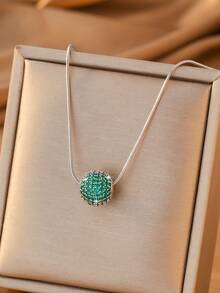 1pc Silver Pendant Necklace With Snake Chain, Decorated With Pink, Purple, Clear Crystal, Blue, And Turquoise Gemstones, Suitable For Women's Daily Wear, Graduation Ceremony, Summer Wedding, Holiday Celebration, A Sparkling And Charming Gift Choice - Silver - View 5