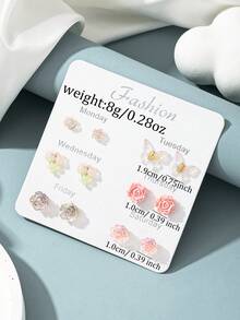 6 Pairs Elegant Multi-Color Resin Flower Earrings Set, Fashionable Jewelry Suitable For Vacation, Outing, Photo Shoot, Casual Wear - Multicolor - View 5