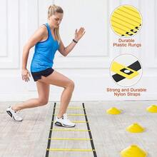 Agility Ladder Speed Training Equipment Set-20ft Agility Ladder,12 Soccer Cones,4 Hurdles, Jump Rope, Running Parachute| Basketball Football Soccer Training Equipment For Kids Youth Adults - Yellow - View 4