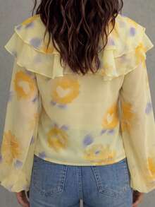 Ruffled Floral Print Casual Shirt - Ginger - View 5