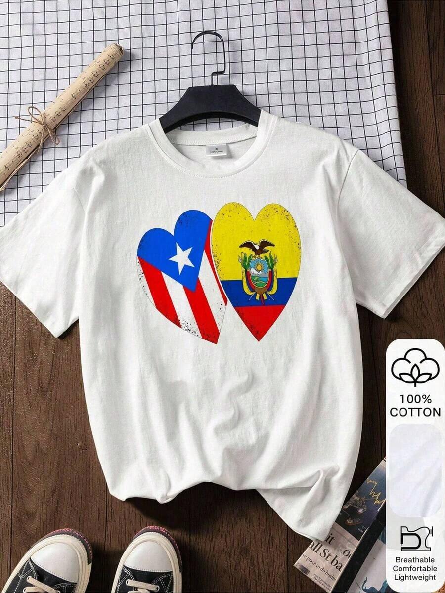 Puerto Rico & Ecuador Pride Heritage Puerto Rican - Cotton T-Shirt - White 5 - View 1