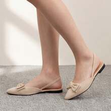 Geeyea Ladies' Flat Bottomed Pointed Bow Single Shoes - màu trắng nhạt - Xem 2