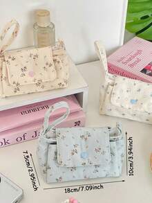1 buah Tas Kosmetik Tiga Lapis, Tas Tangan Kosmetik Portabel, Kantong Penyimpanan Kamera Kapasitas Besar, Kantong Clutch Motif Bunga Kecil, Tas Rias Perjalanan dengan Pegangan - MultiWarna - View 11