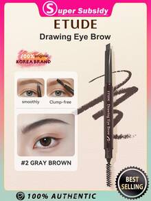 ETUDE Drawing Eye Brow 02 Abu-abu Cokelat Ujung Presisi Segitiga Untuk Goresan Alami Seperti Rambut, Tahan Luntur & Tahan Air, Tekstur Bubuk Tahan Lama, Warna Dapat Dibangun, Untuk Alis yang Terdefinisi & Lembut, Makeup Korea, Hadiah K-Beauty Liburan, 0,25g/0,01oz - 02 - View 2