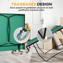 Indoor Ping-Pong Table With Wheels, Folding Ping-Pong Table, Ping-Pong Set Including 2 Paddles, 3 Balls, Steel, Green - Green - View 3