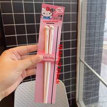 SANRIO 1對精美卡通Hello Kitty與時尚美學Melody Kuromi筷子，適合居家與餐廳餐桌使用，精緻筷子餐具，附露營餐具，淺粉色手柄 - 查看 18