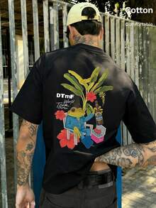 Puerto Rico Rabbit 男士休閒運動純棉T恤，趣味青蛙印花，舒適透氣黑色短袖T恤 - 黑色 - 查看 2