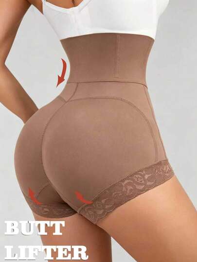 1 pieza Bragas de cintura alta con encaje, moldeadoras, control de abdomen, faja reductora, modelador corporal, ropa interior para mujer, ropa interior femenina, funda, vientre plano, lencería de mujer, calzones con hebilla frontal, levantador de glúteos