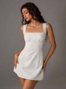 Vestido entallado de línea A con adornos de encaje floral para primavera/verano - Blanco - Ver 5