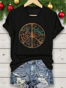 Sommar Toppar Dam 2026 Patterned Printed Short-Sleeve Fashion Women'S Top With A Round Neck  Haut éTé - Black - View 2