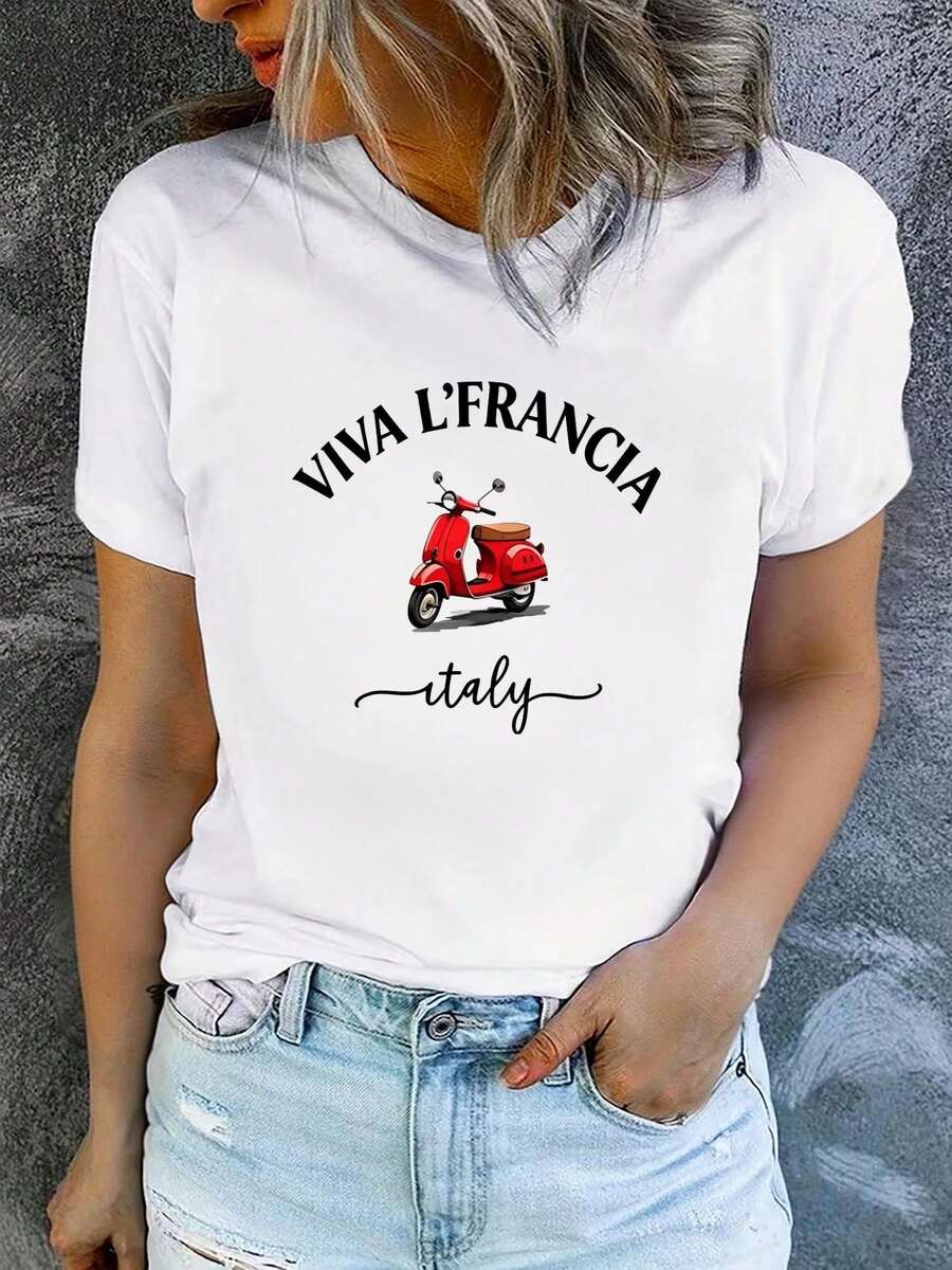 1 Women's Summer Short Sleeve T-Shirt With Print, Modern And Casual, Machine Washable, Comfortable Fit, 2D Flat Print, 180g 100% Cotton. - 白色_01 - 查看 1