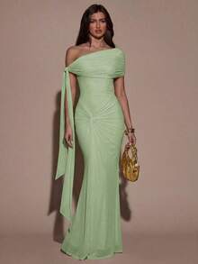 xheSHEIN  Vestido asimétrico de hombro casual y minimalista de unicolor para mujerxhe - verde menta - Ver 1