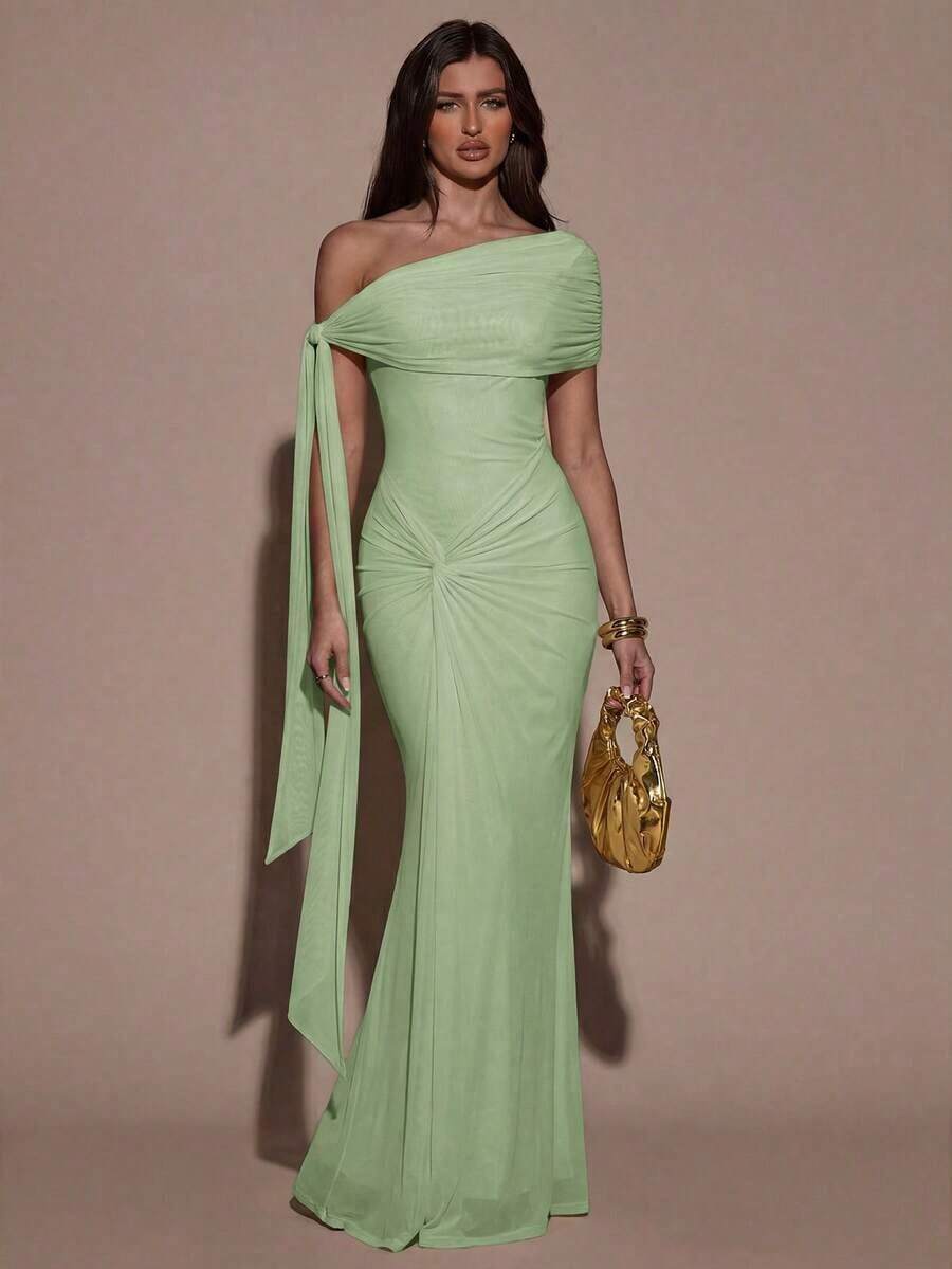 xheSHEIN Vestido asimétrico de hombro casual y minimalista de unicolor para mujerxhe - verde menta - Ver 1