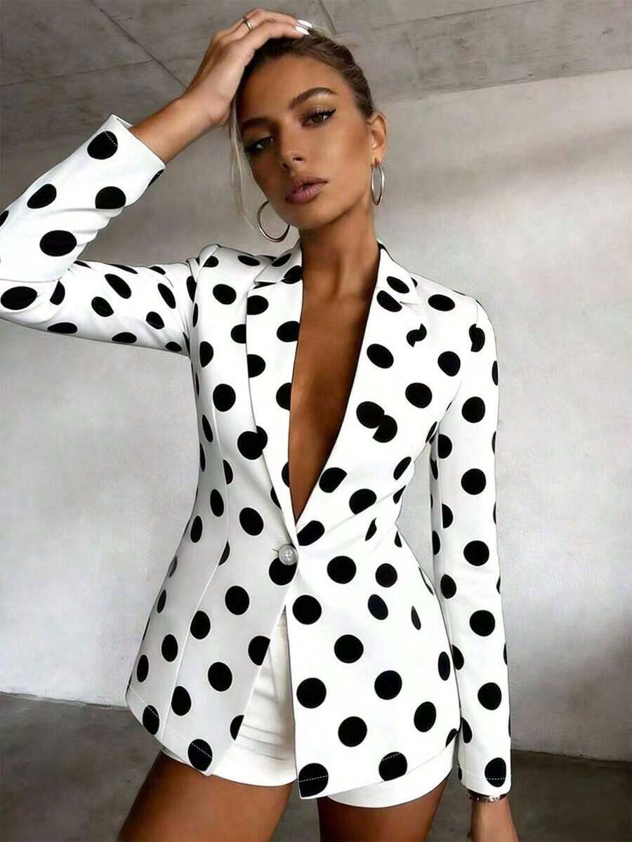 AYYEryvara Blazer de moda con cuello de solapa y mangas raglán a rayasAYY - Blanco y Negro - Ver 1