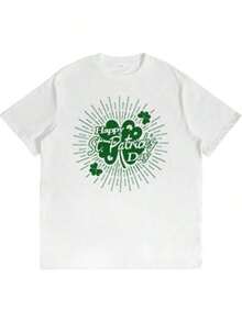 Men's St. Patrick's Day T-Shirt, Short Sleeve, Fun Shamrock Print, Cotton, Plus And Tall Sizes, Funny Graphic Tees For Men And Women, Crew Neck, Loose Casual Tees - 白4 - 查看 7