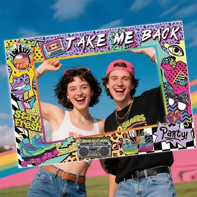 1 Piece, 2D Flat, Retro Hip Hop Party Decoration Photo Frame, Polyester Fabric, Including Speakers, Tape Design, For 80s 90s Party Decorations, Club Decorations, Bachelorette Parties, Holiday Party Decorations, Birthday Decorations, Photo Booth Props, Event Decorations, Home/Yard/Indoor And Outdoor Decorations, Party Decoration Supplies/Gifts