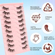 10 Pairs Soft & Fluffy Half-Eye False Eyelashes, Curled & Extended Lash Tips, Suitable For Daily Wear - Black - View 3